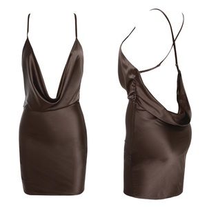 Chocolate Brown Draped Satin Dress
